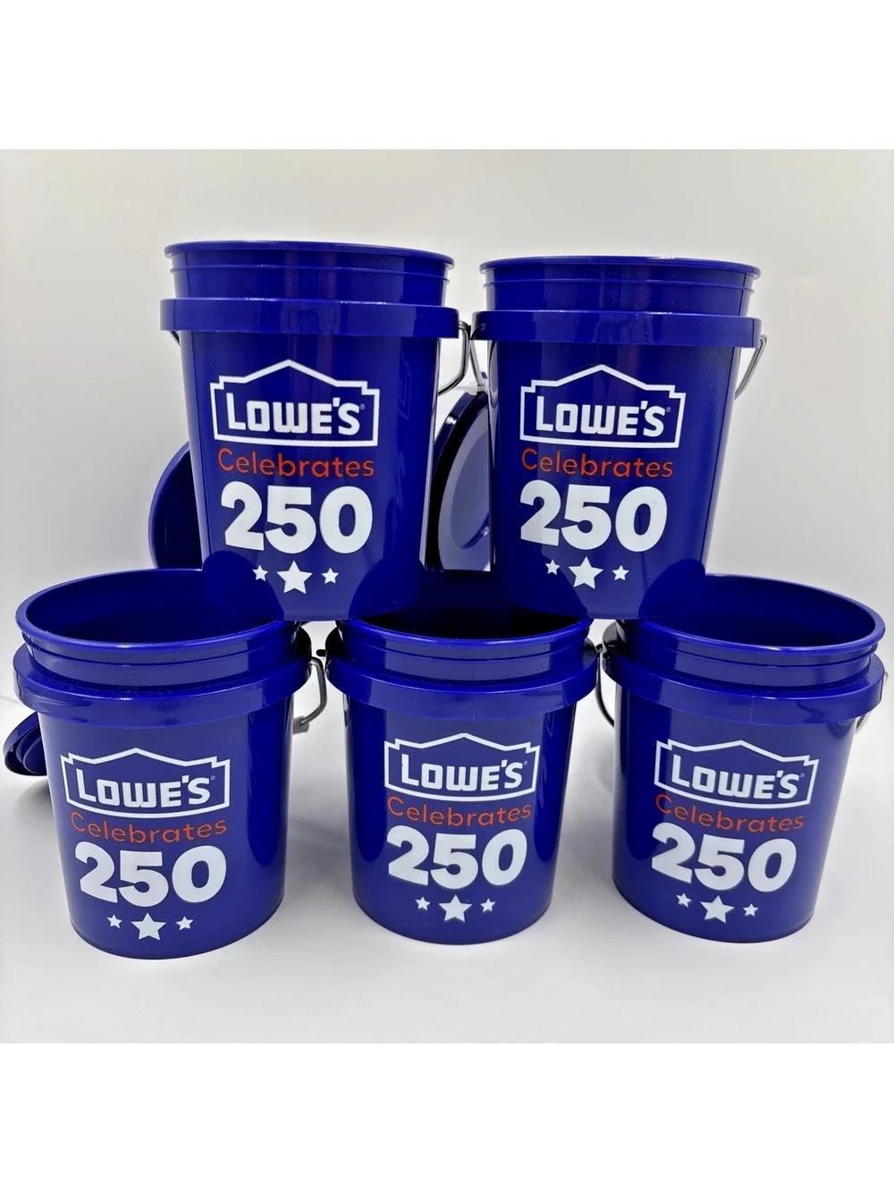 Lot Of 5 Lowe’s Celebrates 250 Mini Bucket With Lids, 4th July Celebrate America